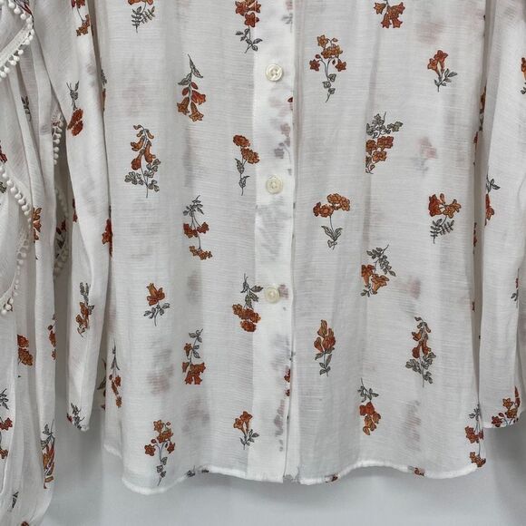 Ann Taylor Floral Feminine Blouse Semi-Sheer Linen Blend Ruffle Sleeve White XL - Picture 6 of 16